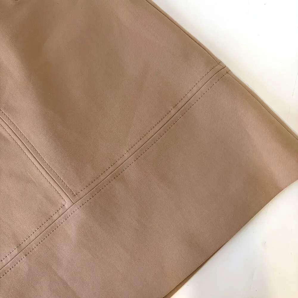 Karen Millen NWT Cotton Blend Button Detail A-Line Skirt Tan Size US 4 UK 8